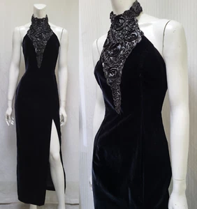 VTG 90s JESSICA McCLINTOCK GUNNE SAX Black Velvet Halter Dress -Size XS - Picture 1 of 12