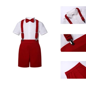 Boys' White Shirt with Suspender and Bow Set Gentleman Party Formal Outfits - Picture 1 of 19