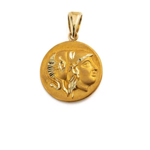 Athena and Owl Pendant – 14K Solid Gold, Greek Goddess, Ancient Greek Coin - Picture 1 of 5