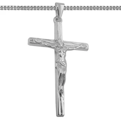 Männer Kreuz Anhänger Jesus Christus Korpus Echt Silber 925 mit Kette - Bild 1 von 4