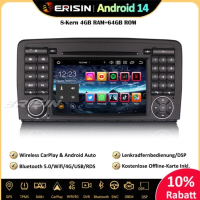 64GB DAB+Android 14 Autoradio GPS Für Mercedes R-Klasse W251 CarPlay Navi BT5.0 - Bild 1 von 4