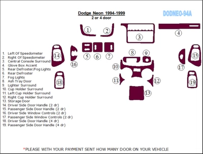 КОМПЛЕКТ ОТДЕЛКИ ПРИБОРНОЙ ПАНЕЛИ АВТОМОБИЛЯ ДЛЯ DODGE NEON 1994-99 ВИШНЕВЫЙ ВОРС ДЕРЕВО АЛЮМИНИЙ - Изображение 1 из 4