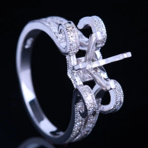 Modedesign Halbmontierter Halo-Ring Silber 6,5 mm Rundschliff natürliche SI/H Diamanten - Bild 1 von 5