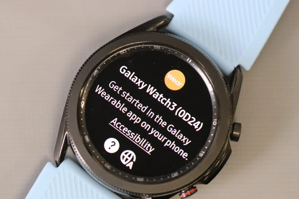 SAMSUNG Galaxy Watch 3 45mm Mystic Black BT - SM-R840NZKAXAR (Light blue strap) - Image 1 of 4