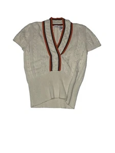 Suéter Top Liz & Co. Tejido con Cable Para Mujer Mediano Crema Multi Cuello en V Manga Corta - Imagen 1 de 9