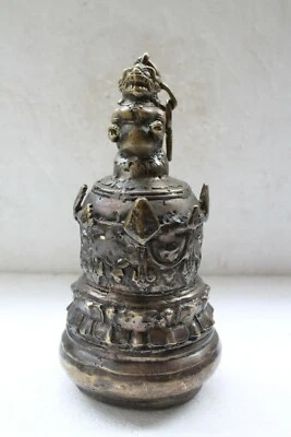 Antigua figura original de león Yalli grabada campana de arte tibetano del Himalaya NH3813 Foto 1 de 4