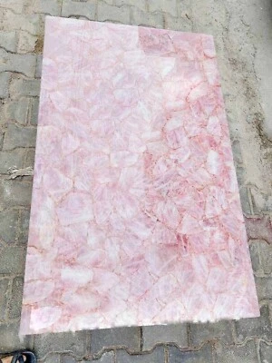 Random Stone Rose Quartz Dining Table Pink Gemstone Kitchen Slab Furniture Decor - Image 1 of 4