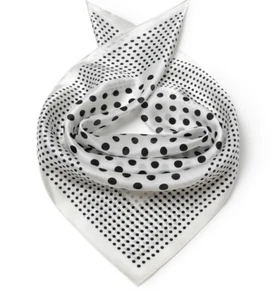 Sciarpa donna 100% seta 20" piccola quadrata fazzoletto da collo avvolgente a pois bianco MQ26 - Foto 1 di 6