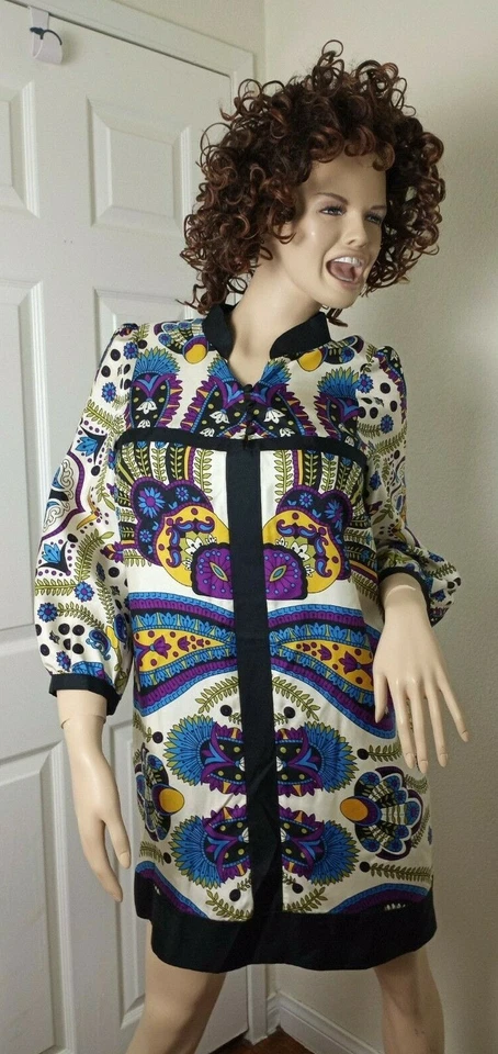 VESTIDO TIBI 100% SEDA MULTICOLOR PAISLEY FORRADO TALLA 12/GRANDE NUEVO Foto 1 de 4