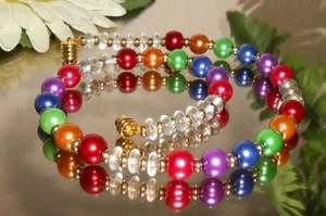 GLAS PERLEN COLLIER Regenbogen Bunt + Glas Rondelle + Magnet Verschluß - Bild 1 von 2