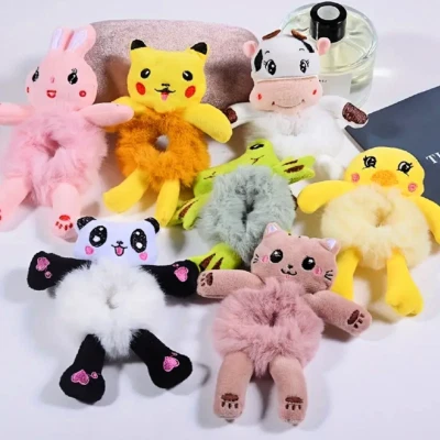Plush Cartoon Animal Hair Scrunchies Faux Fur Ponytail Holder Girls Accessories - Image 1 of 3