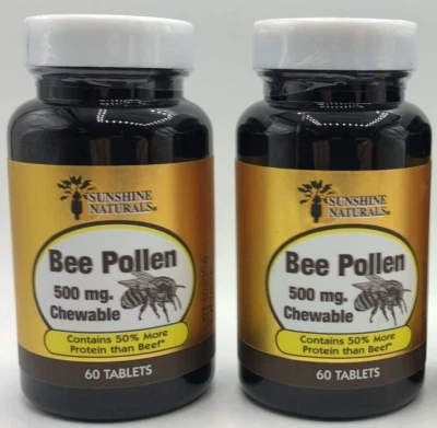 2PK SunShine Naturals Bee Pollen 500mg ~ 60 Tablets Each ~ EXP 9/26 ~ FAST SHIP! - Image 1 of 2