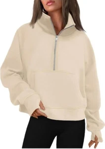 Trendy Queen -Half Zip Sweatshirts Oversize Cropped Hoodies Women- Long Sleev - Picture 1 of 5