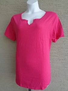 NWT Just My Size 1X Tee Shirt Cotton Blend S/S Split Neck Jazzberry Pink - Picture 1 of 2
