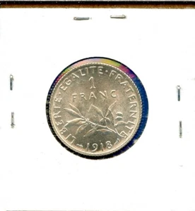 1918 Silver France WWI Era Sower Woman 1 Franc#20 Uncirculated BU MS - Picture 1 of 3