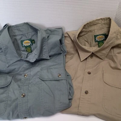 Cabela's L/S Button Down Shirt Mens Tall L Cotton Collar Khaki Gray Green - Image 1 of 4