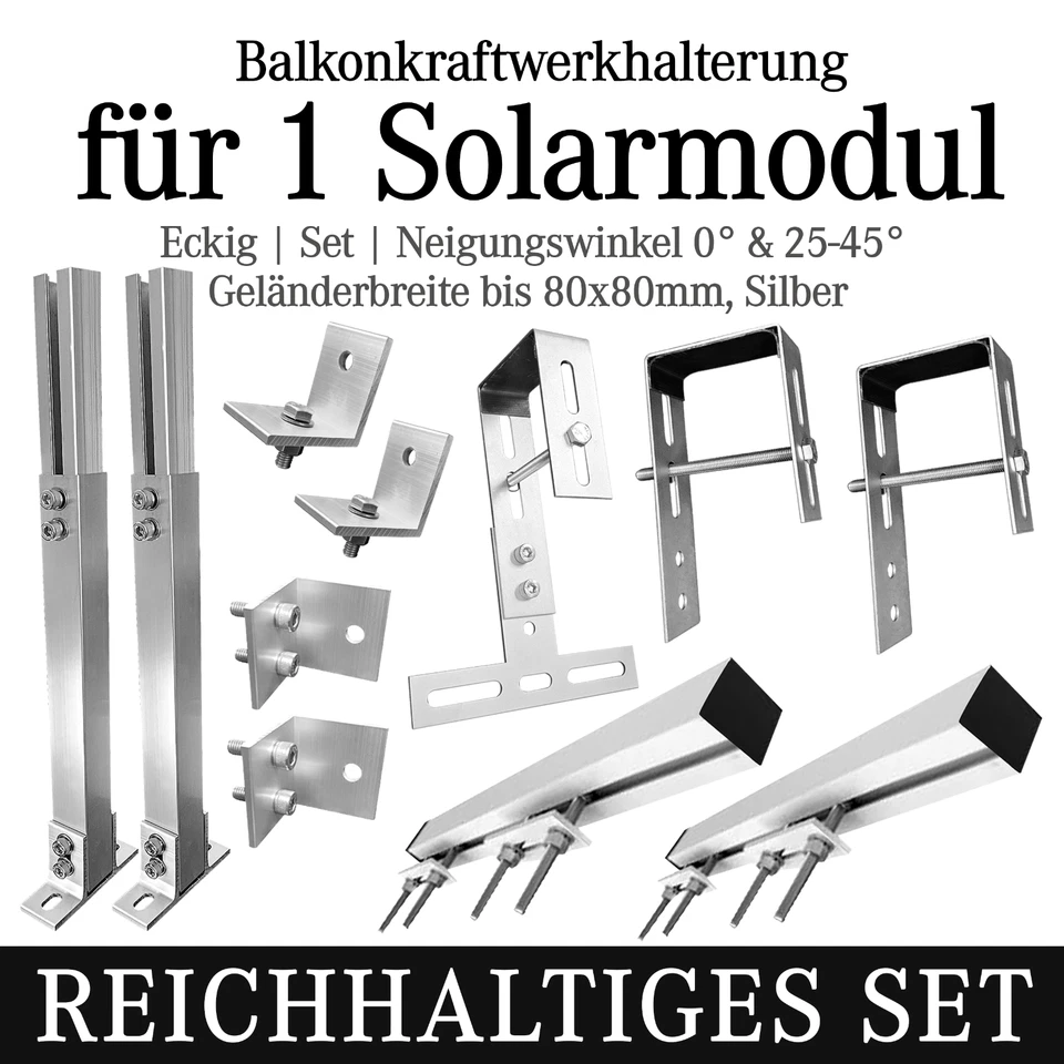 FIREND24 Balkonkraftwerkhalterung Geländer Befestigung für 1 Solarmodul 0°& 25-45° ECKIG