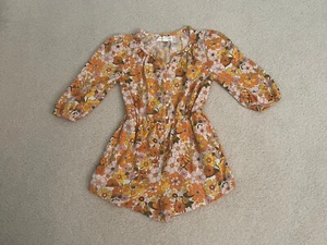 Treasure & Bond Retro Henley Floral Romper Girls Kids S (7/8) Nordstrom - Picture 1 of 8