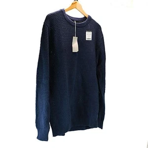 Woolovers Mens XL British Linen Washable Sweater Crew Neck Jumper Navy Blue - Picture 1 of 11