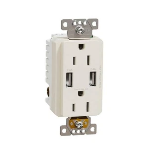 15 Amp 125V Tamper Resistant Indoor USB A/A 4.8 Amp Duplex Matte Light Almond - Picture 1 of 3
