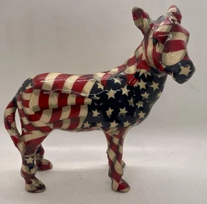 Vintage Ceramic Patriotic Donkey American Flag Red White Blue Figurine - Picture 1 of 6