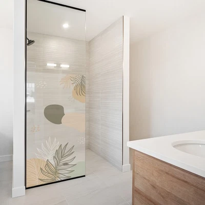 Sichtschutzfolie Milchglasfolie mit Motiv Duschfolie Duschkabine YX001-02 Blätte - Bild 1 von 4
