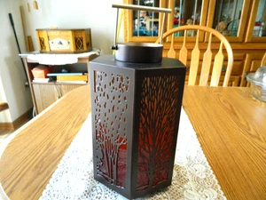Yankee Candle Amber Glow Trees Lantern 11" Ombre Glass Bronze Candle Holder - Picture 1 of 6