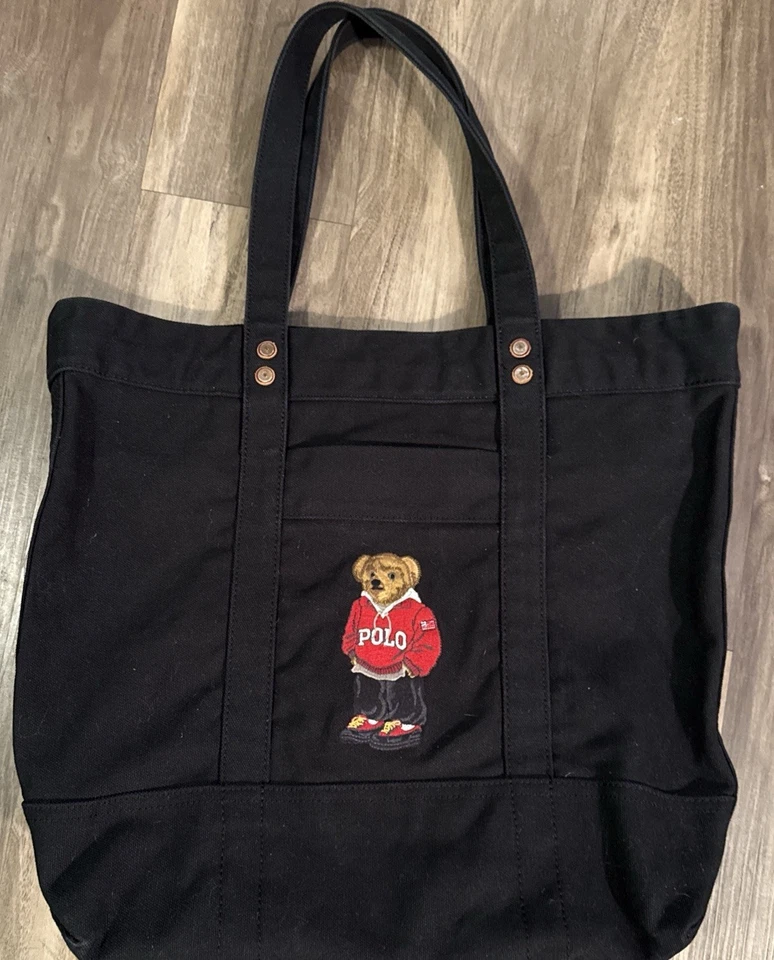 Polo Ralph Lauren Polo Bear Black Canvas Tote Bag - RARE - Image 1 of 4
