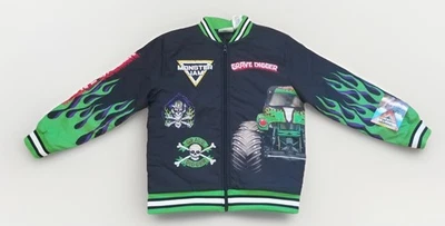 Monster Jam Grave Digger Niños Bomber Chaqueta Talla Grande L 10/12 Negro Verde Llama Foto 1 de 4