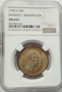1946-D Booker T Washington Commemorative Half Dollar NGC MS 65+ - Picture 1 of 1