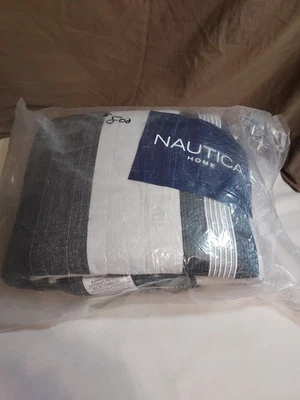 Juego de cama Nautica Ardmoore edredón y simulado gris a rayas tamaño doble algodón lavable Foto 1 de 4