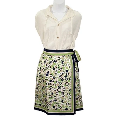 Falda Talbots Mujer Talla 8 Forrada de Seda Azul/Verde/Beige Y2K Envolvente Patrón Abstracto Foto 1 de 4