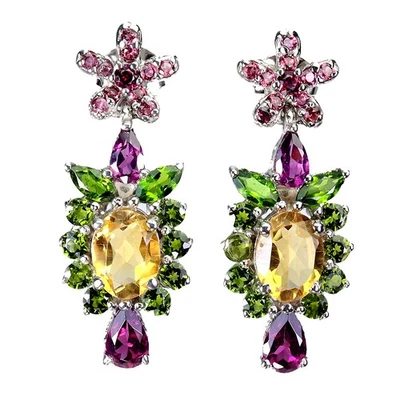 Black Friday Sterling Silver Earrings Oval Citrine 8x6mm Chrome Diopside Jewelry - Image 1 of 4