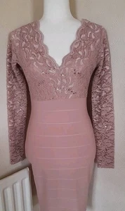 Jane Norman Sequin Evening Cocktail Party Prom Midi Dress Size 10 Pink Bodycon - Picture 1 of 17