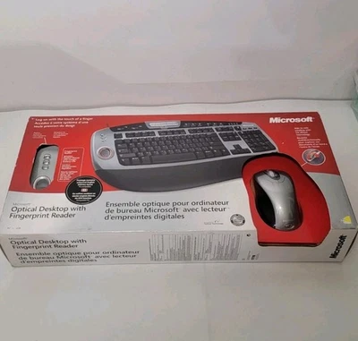 NEW Microsoft Optical Desktop w/ Fingerprint Reader Curve Keyboard Mouse  - Image 1 of 2