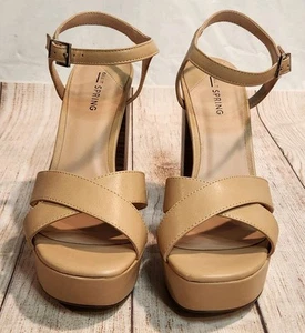 Call It Spring Nude 4" Block Heel Ankle Strap Open Toe Womens Size 9 - Picture 1 of 7