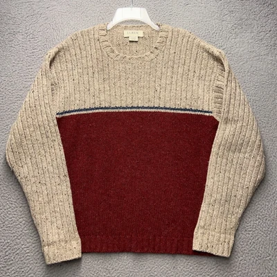 J Crew Sweater Mens Large Beige Red Colorblock Pullover Crewneck Jumper Casual - Image 1 of 4