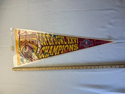Pennant de feltro Washington Redskins 1992 Super Bowl XXVI 30-1/2” original. Banner da NFL - Imagem 1 de 4