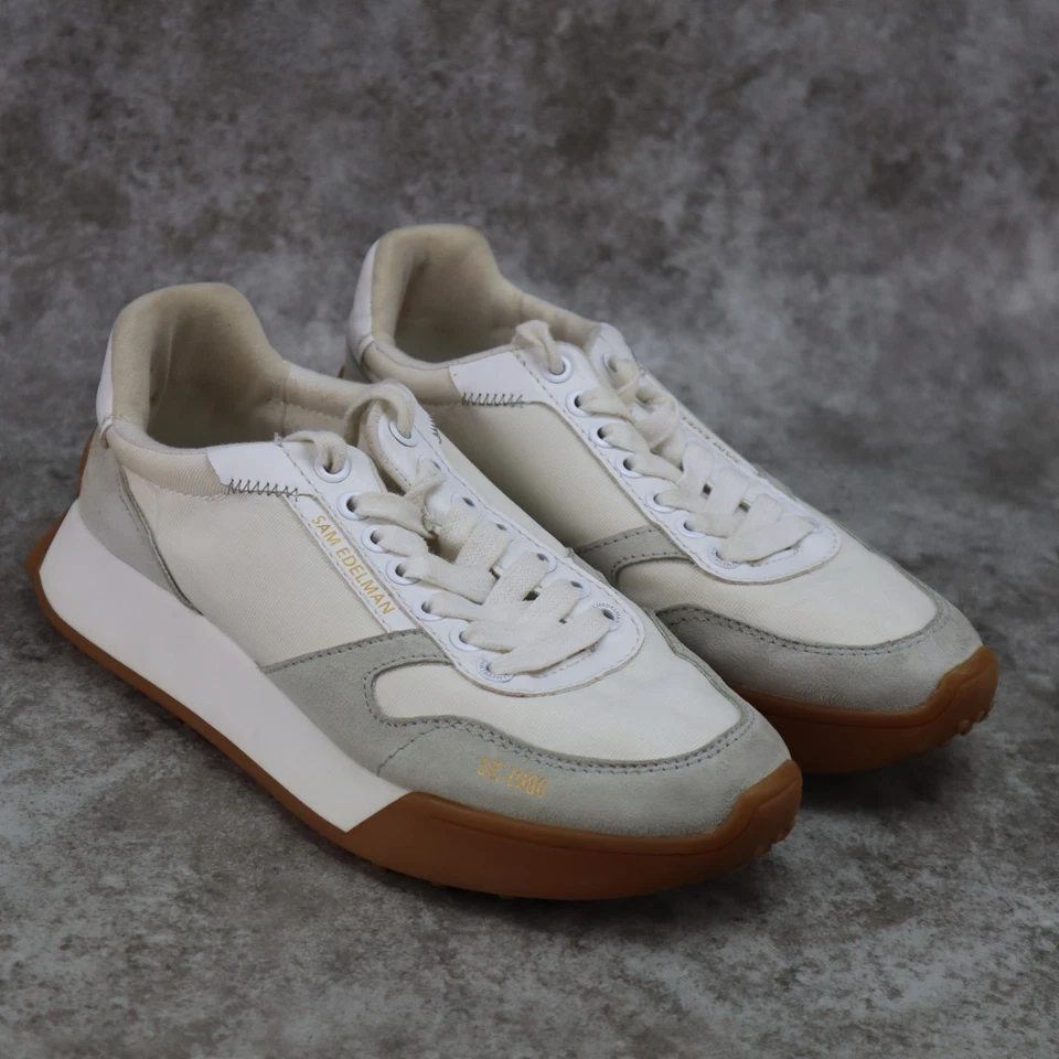 Sam Edelman Layla Sneakers Ivory White Gray Leather Suede Womens Size 7.5 M - Image 1 of 4