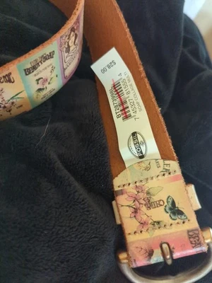 Cinturón Fósil Cuero Puntada Jabón Collage Granja Hippie Retro 43" L 1.5" W Foto 1 de 4