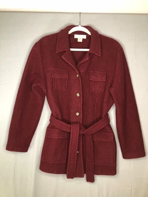 Casual Corner 复古毛圈 100% 羊毛夹克大号红葡萄酒长袖  — 第 1/4 张图片