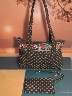 Комплект из 2 предметов Vera Bradley цветочный стеганая темно-синий Дамская сумка и кошелек с ремешком бумажник  - Изображение 1 из 4