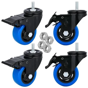 3 Inch Caster Wheels Set of 4 Heavy Duty Threaded Stem Casters 3/8"-16 x 1 Sw... - Picture 1 of 6