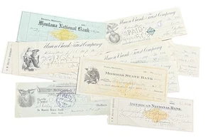 LOT OF MT Montana 1890/1900 Bank Checks/Cheques-Animals, Mining, Revenues - Bild 1 von 4