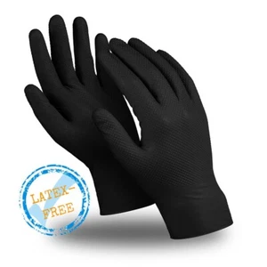 Disposable Black Nitrile Diamond Grip Gloves Extra Strong Thick Mechanic of 50 - Picture 1 of 23