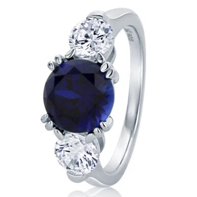 Juego de anillos de compromiso de boda de 8 mm enchapados en platino plata 2 quilates zafiro circonita cúbica 3 piedras Foto 1 de 3