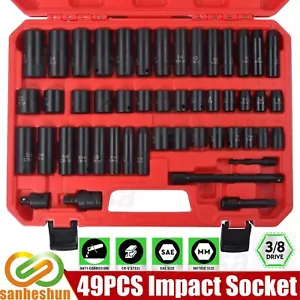 49 PCS 3/8" Drive Impact Socket Set 6-Point Standard SAE & Metric Sockets 8-22MM - Picture 1 of 17