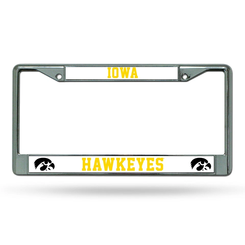 Iowa Hawkeyes BLANCO Metal Cromo Marco de Placa Auto Camión Coche Nuevo con Etiquetas Foto 1 de 1