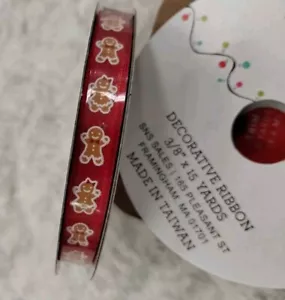 15 yd Jingles & Joy GINGERBREAD BOY & GIRL CHRISTMAS RIBBON DIY 3/8" no wire - Picture 1 of 2