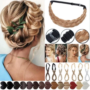 US One Piece Chunky Hair Band Extension Plaited Braided Headband Wrap for Human - Picture 1 of 40
